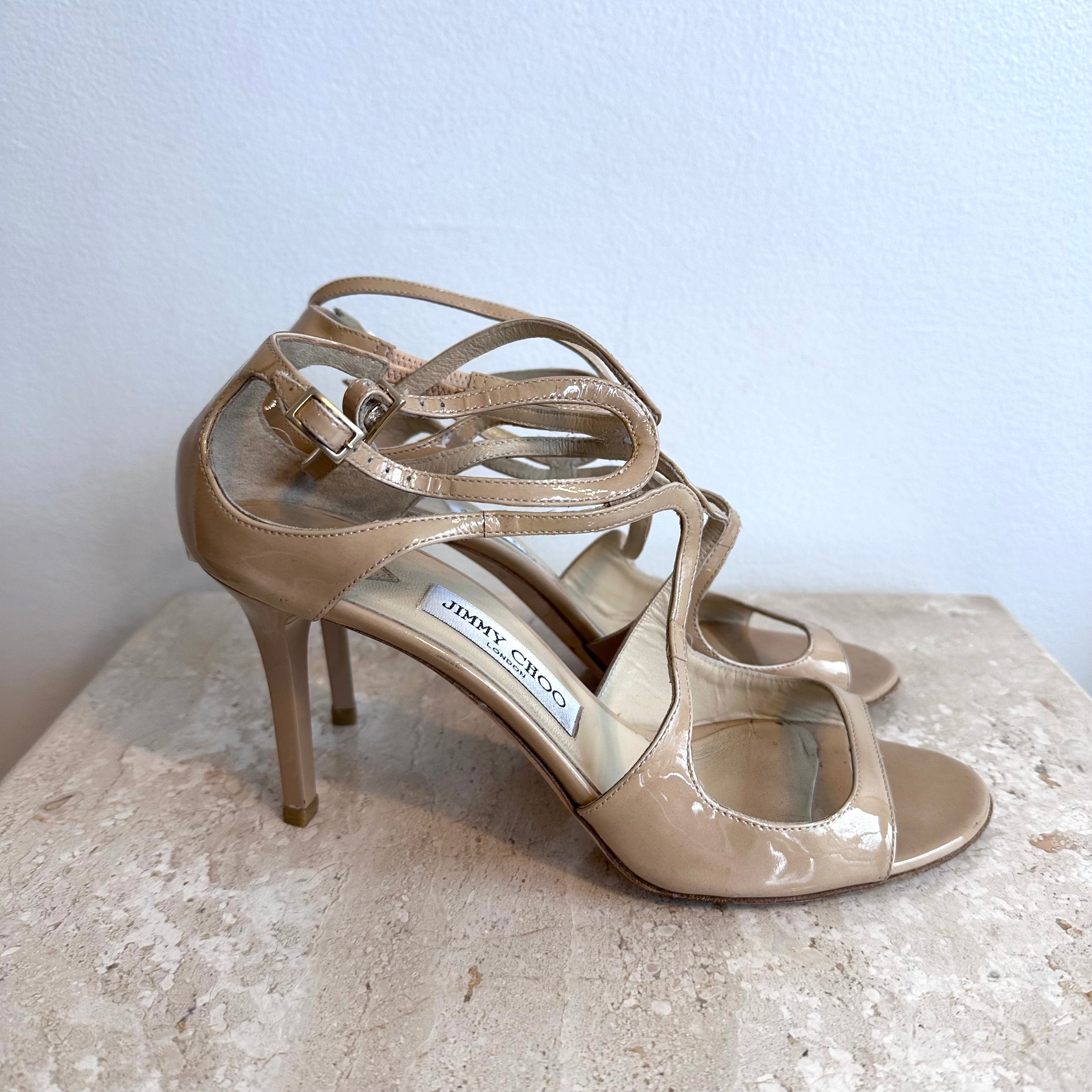 Pre-Owned JIMMY CHOO Ivettee Patent Leather Sandal Size 39