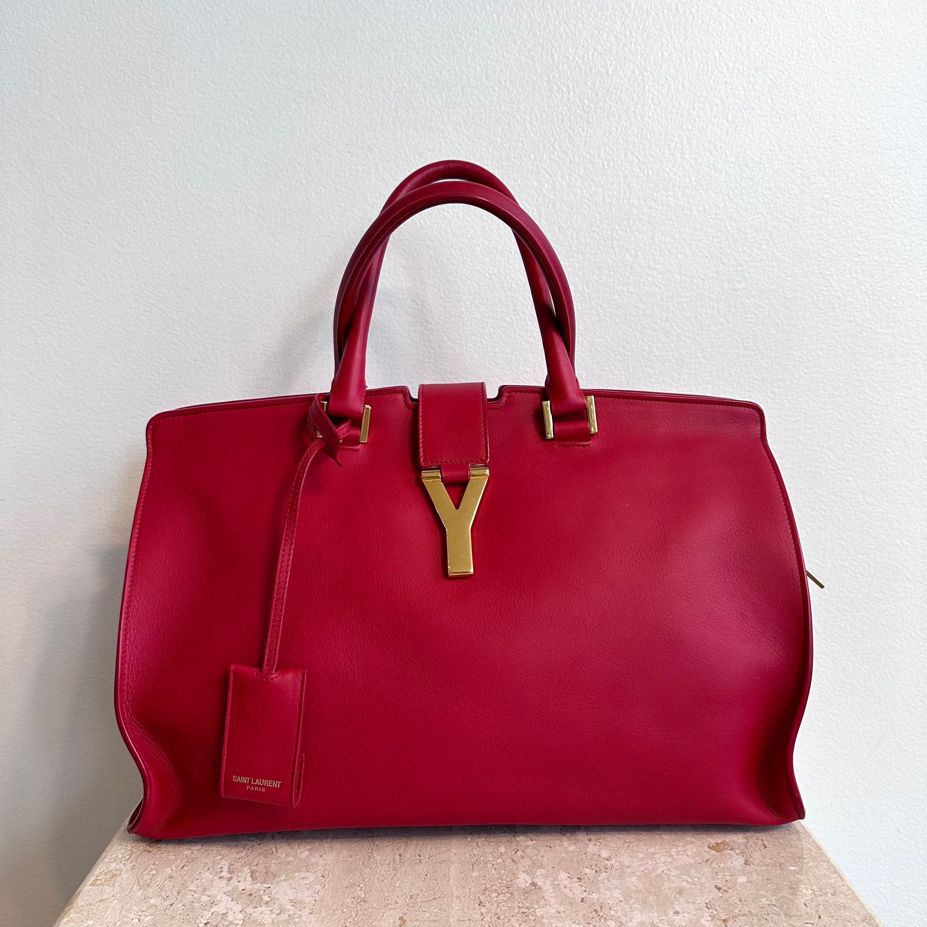 Pre-Owned SAINT LAURENT Red Cabas Chic Medium Tote