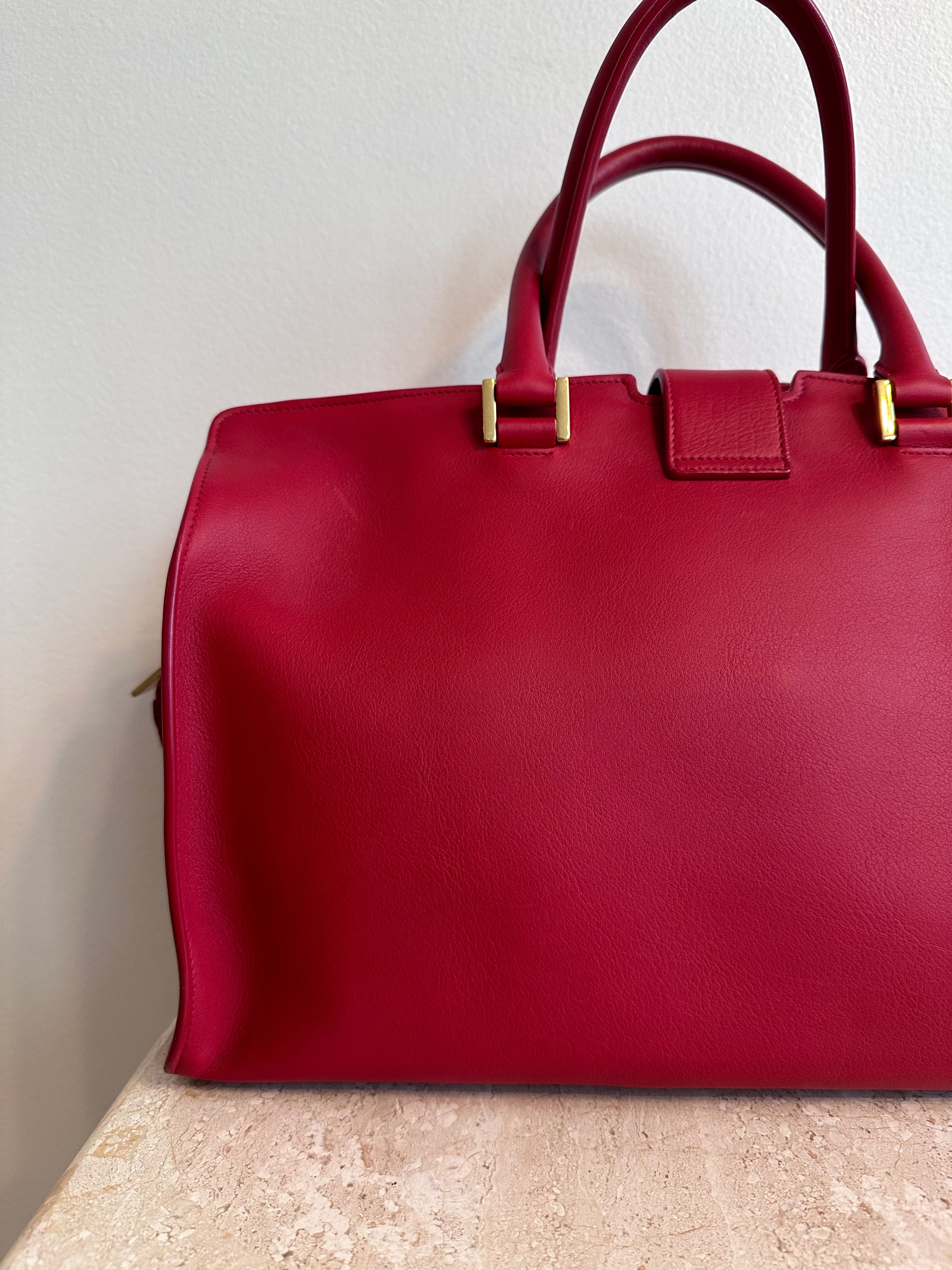 Pre-Owned SAINT LAURENT Red Cabas Chic Medium Tote