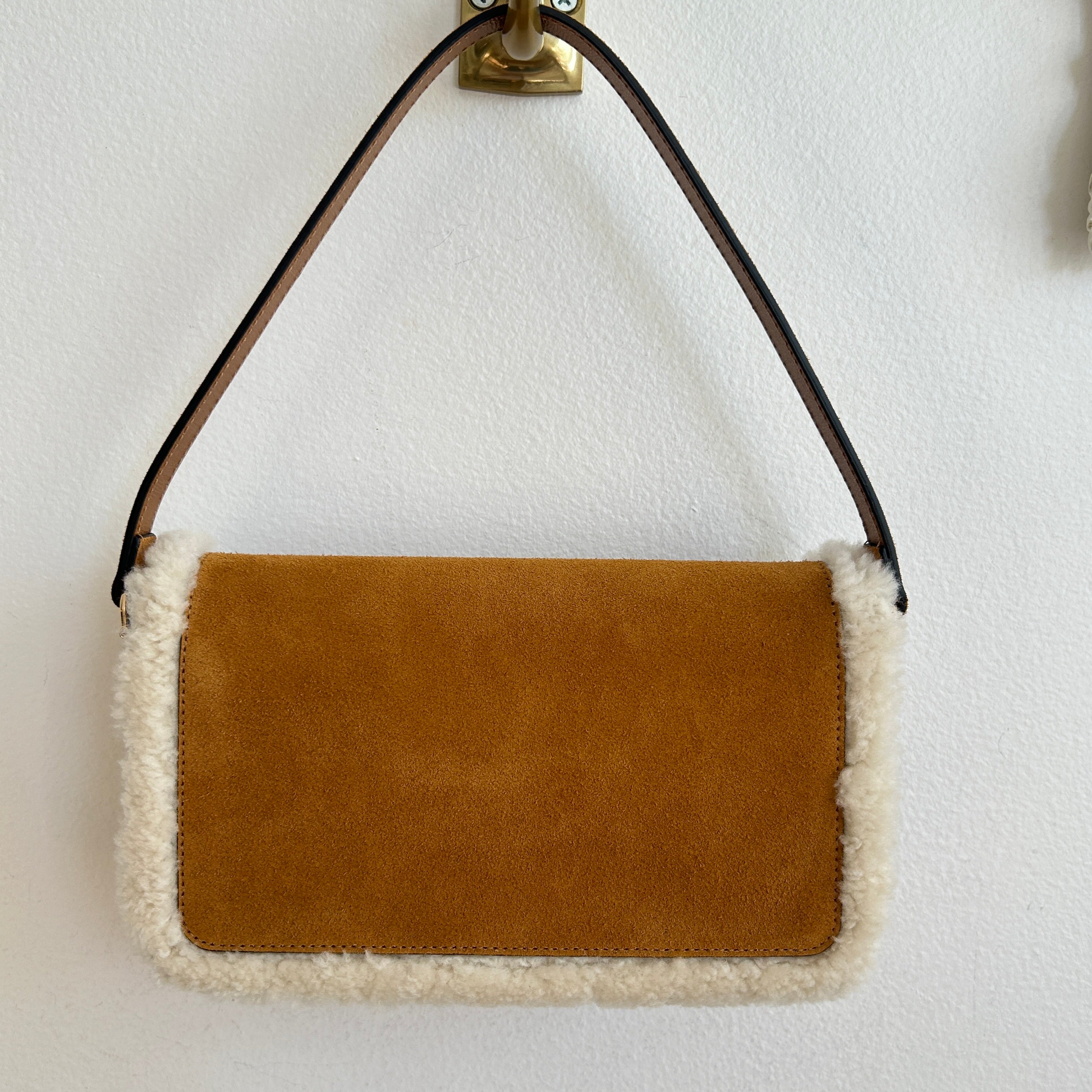 Pre-Owned GUCCI Suede Shearling Horsebit 1955 Mini Shoulder Bag