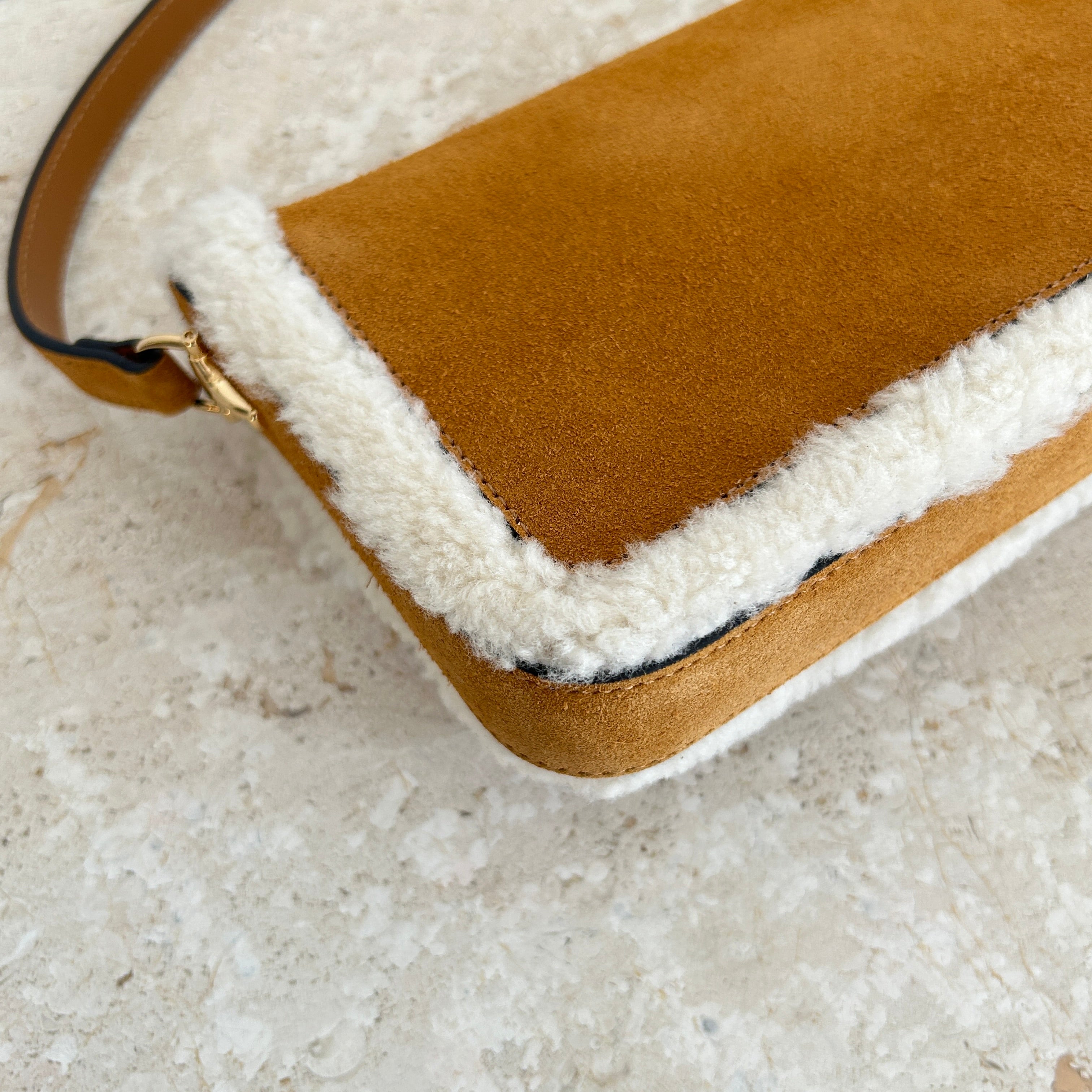 Pre-Owned GUCCI Suede Shearling Horsebit 1955 Mini Shoulder Bag
