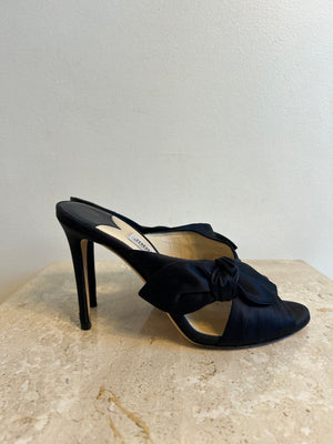 Pre-Owned JIMMY CHOO Navy Satin Keely Sandal 100mm - Size 38.5