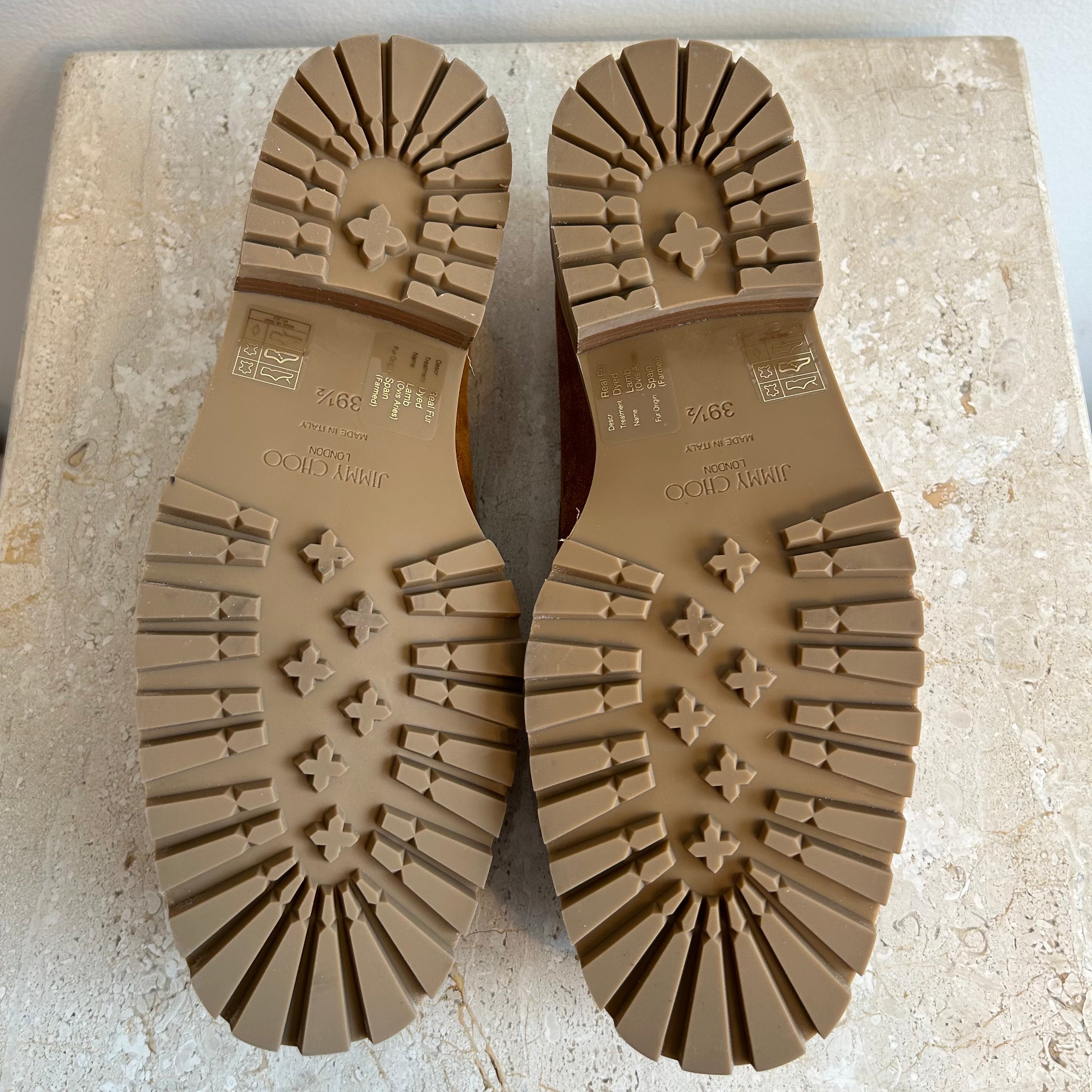 Pre-Owned JIMMY CHOO Tan Suede Deanna Loafer with Crystal Embellishment - Size 39.5