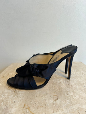 Pre-Owned JIMMY CHOO Navy Satin Keely Sandal 100mm - Size 38.5