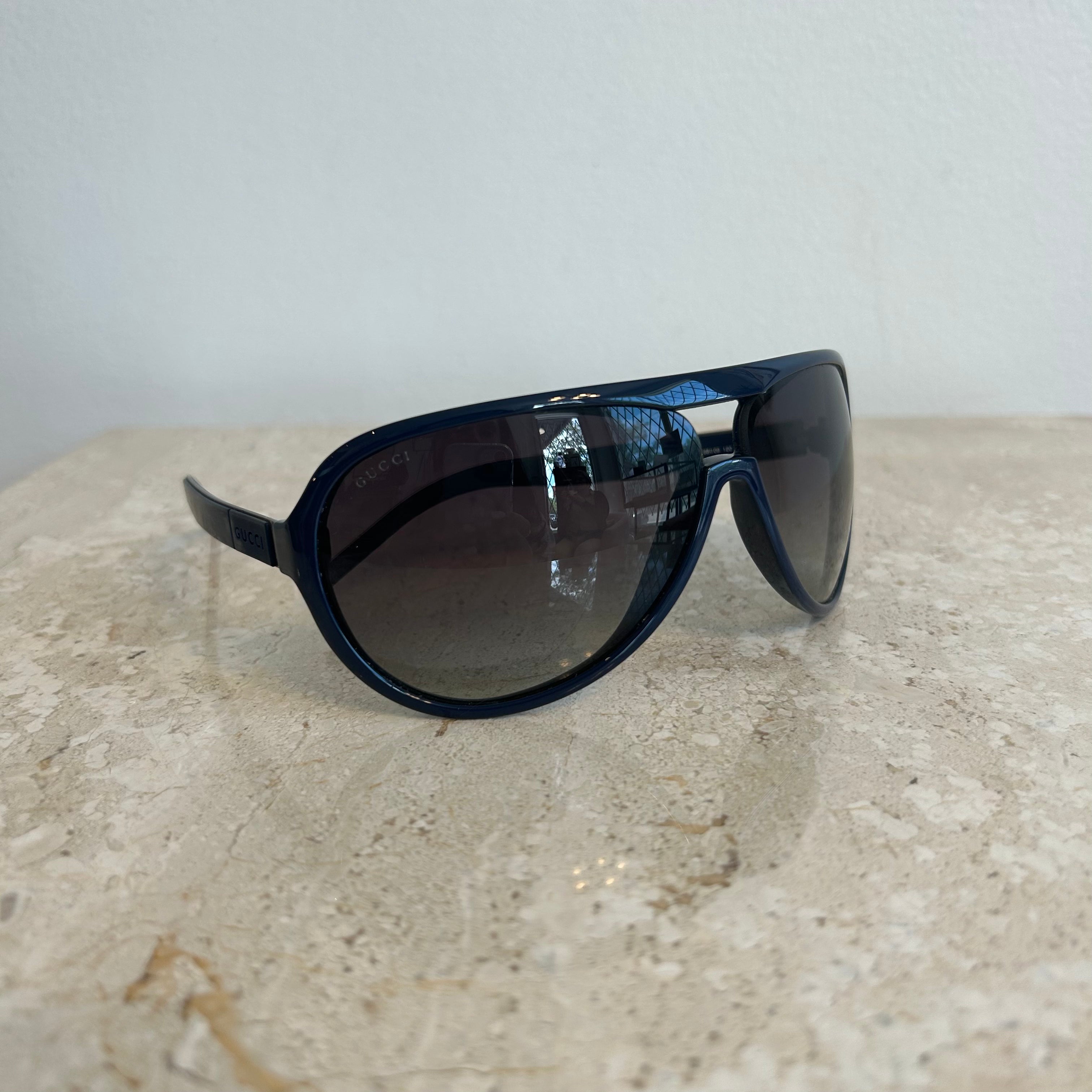 Pre-Owned GUCCI 6139/S Blue Matte Aviator Sunglasses