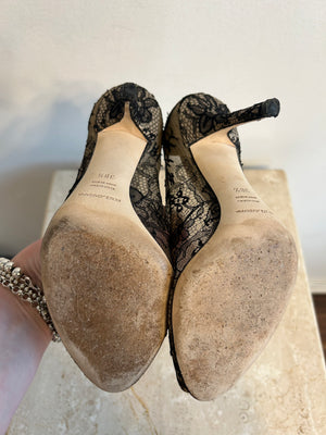 Pre-Owned DOLCE & GABBANA Champagne/Black Lace Stiletto Heel - Size 38.5