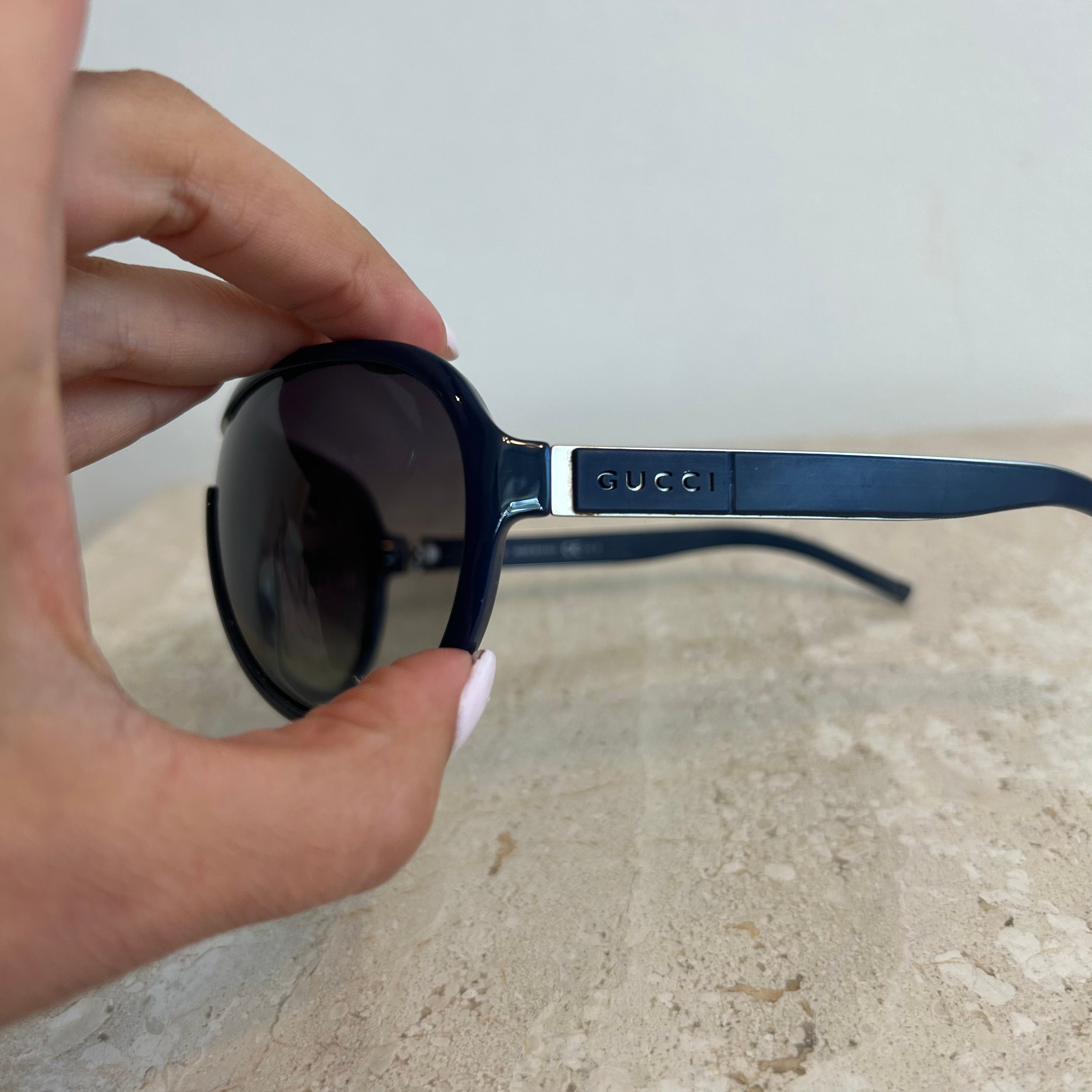 Pre-Owned GUCCI 6139/S Blue Matte Aviator Sunglasses