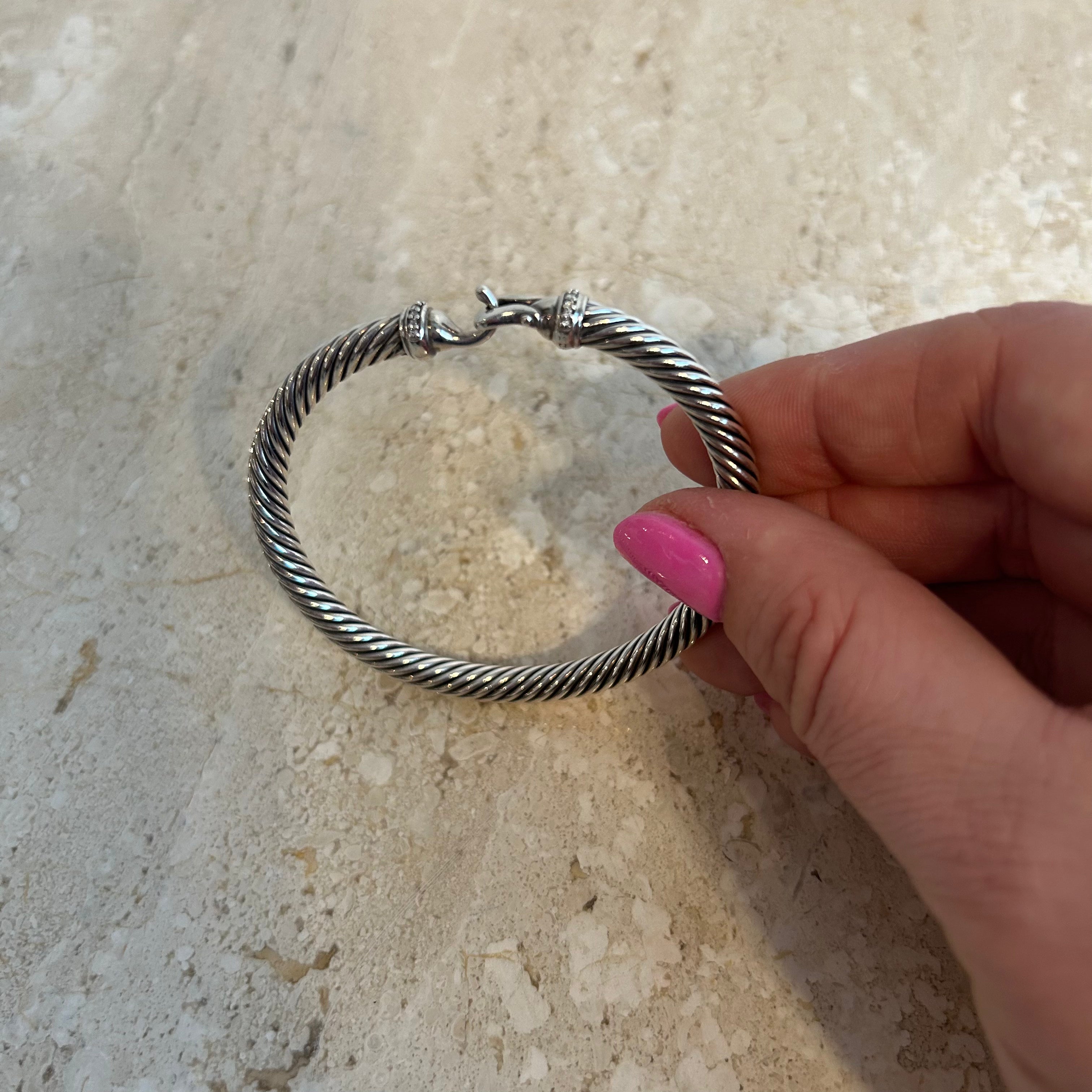 Pre-Owned DAVID YURMAN Sterling Silver Buckle Bracelet with Pavé Diamonds