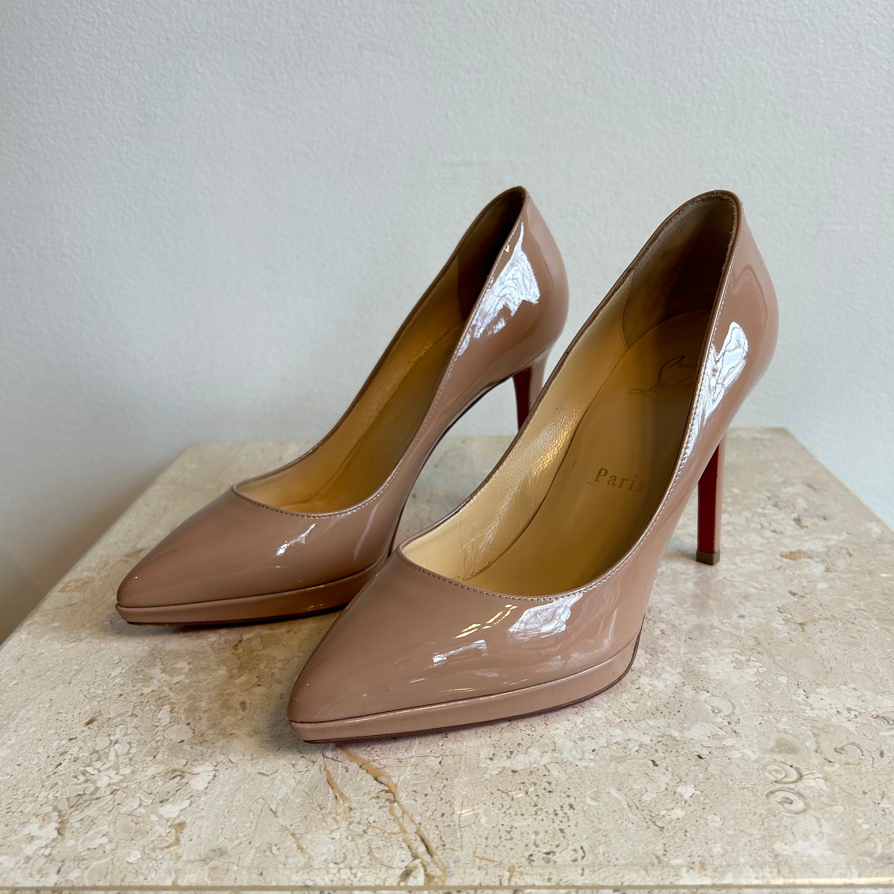 Pre-Owned CHRISTIAN LOUBOUTIN Pigalle Plato Nude Patent Pump 100 - Size 36
