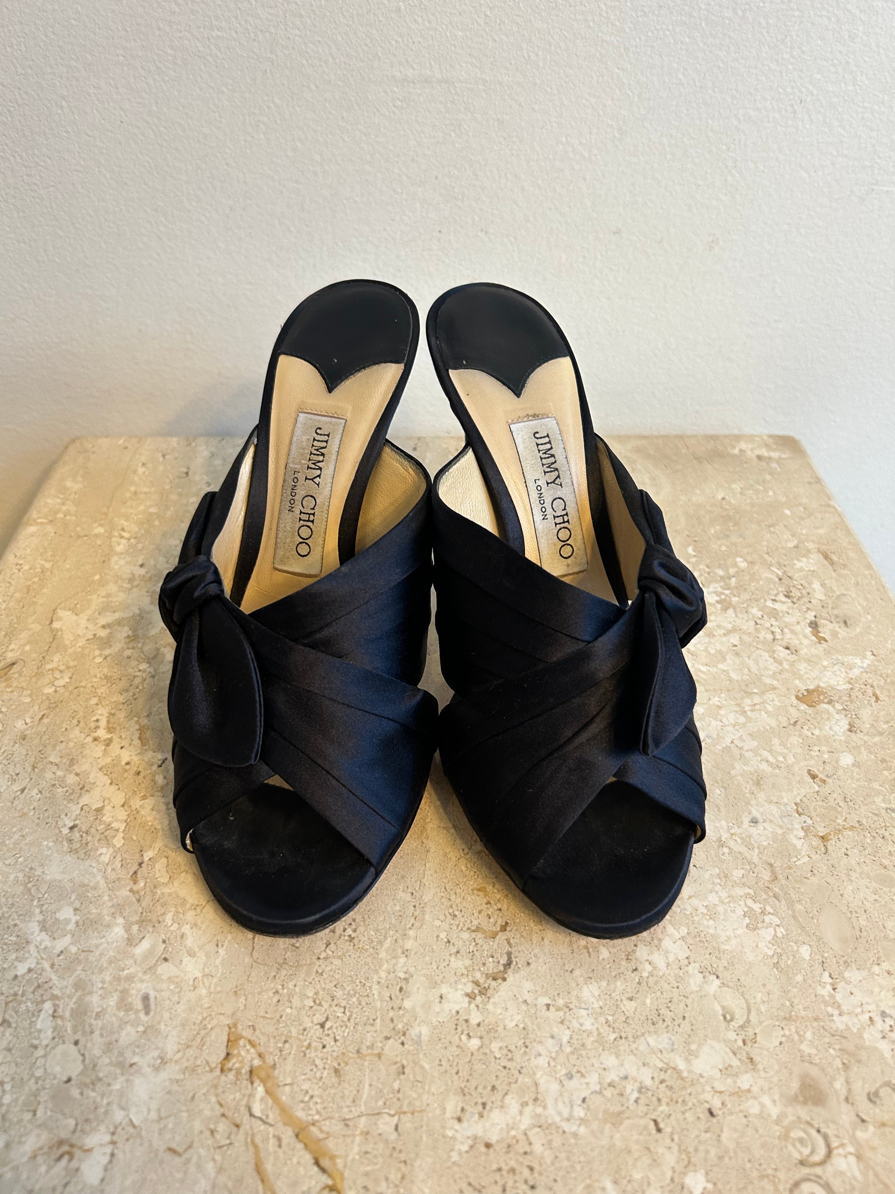 Pre-Owned JIMMY CHOO Navy Satin Keely Sandal 100mm - Size 38.5