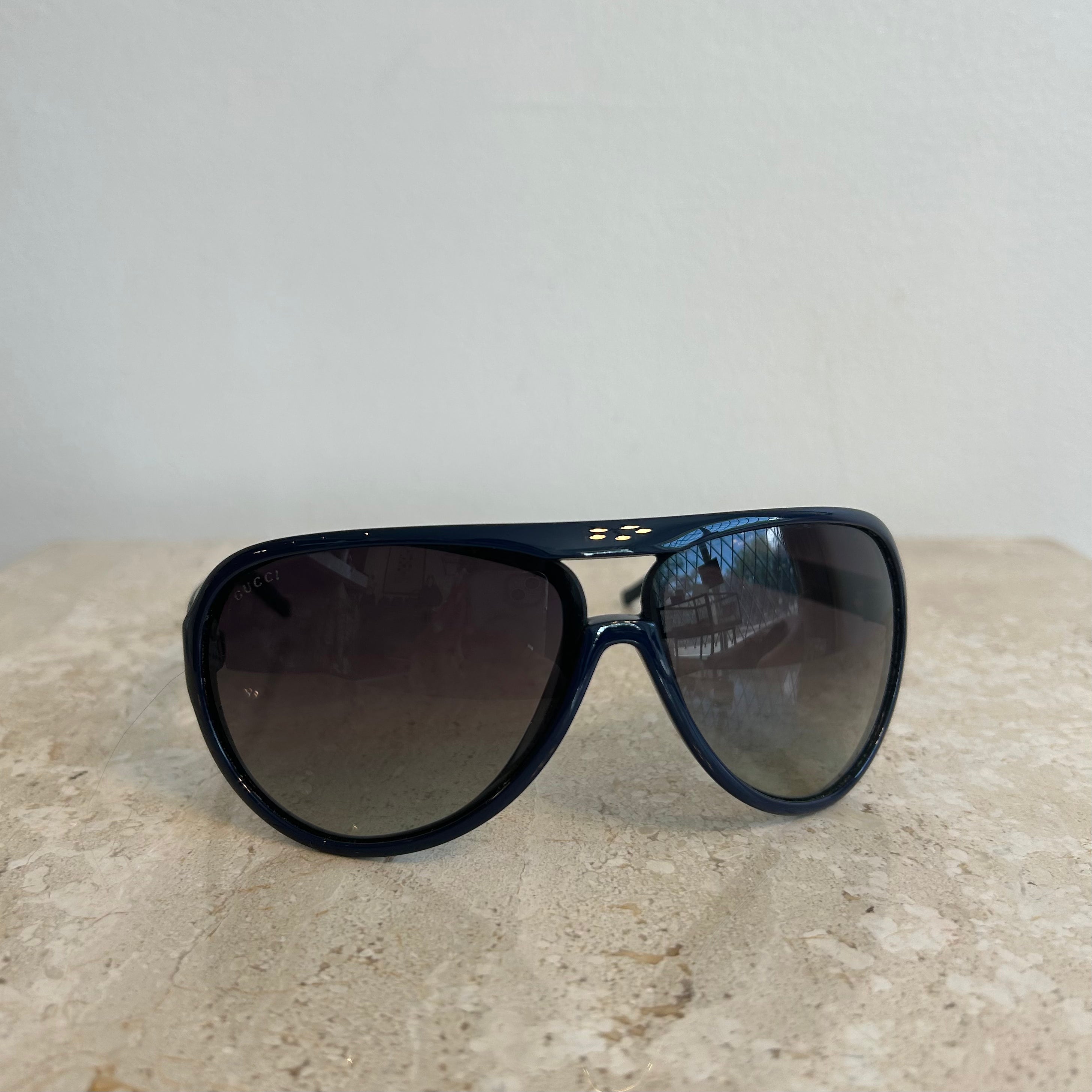 Pre-Owned GUCCI 6139/S Blue Matte Aviator Sunglasses