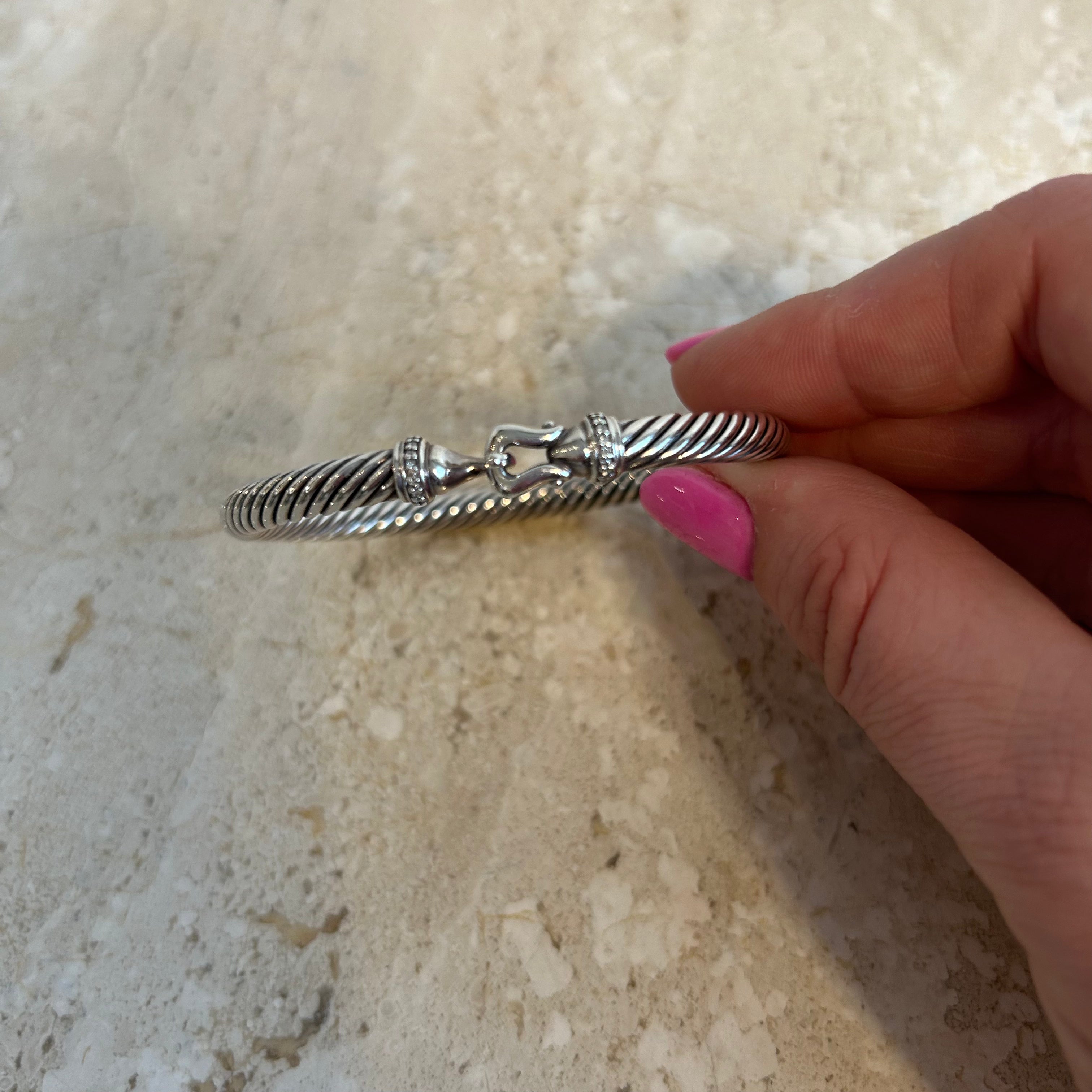 Pre-Owned DAVID YURMAN Sterling Silver Buckle Bracelet with Pavé Diamonds