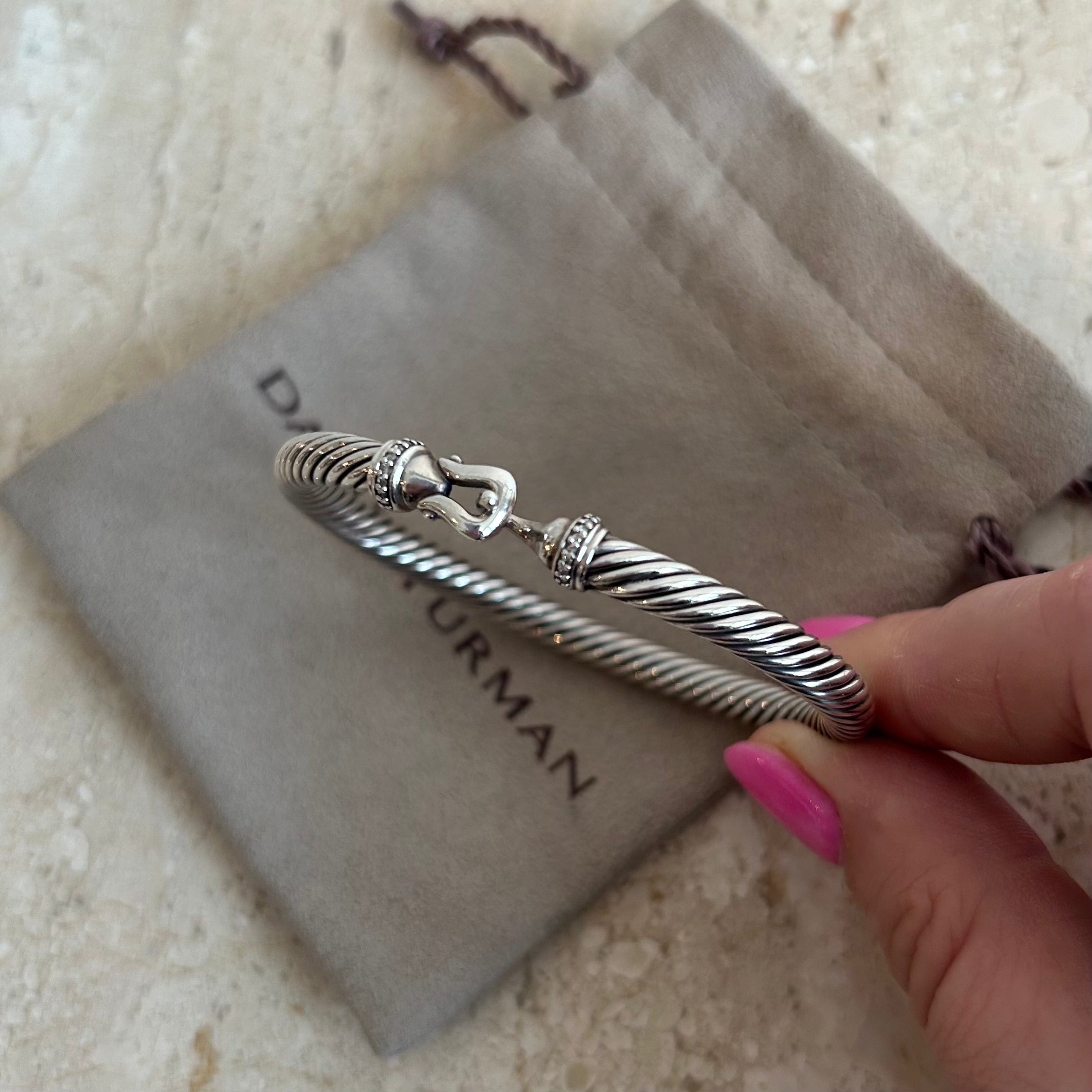 Pre-Owned DAVID YURMAN Sterling Silver Buckle Bracelet with Pavé Diamonds
