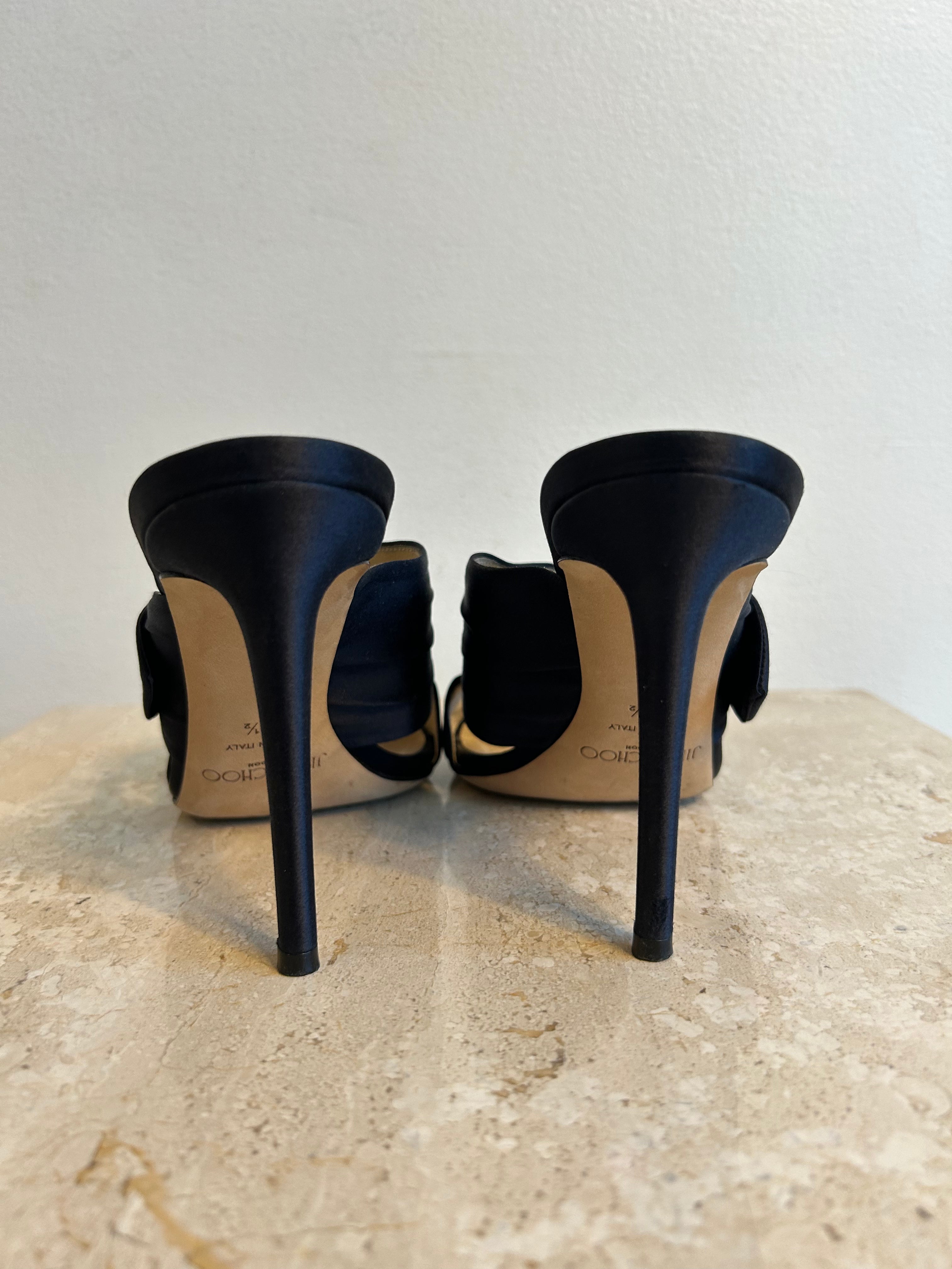 Pre-Owned JIMMY CHOO Navy Satin Keely Sandal 100mm - Size 38.5