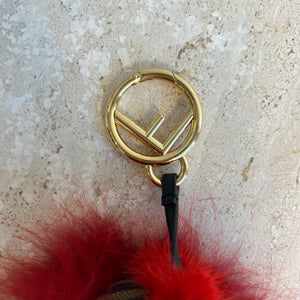 Pre-Owned FENDI Zucca & Red Fur Monster Key Ring