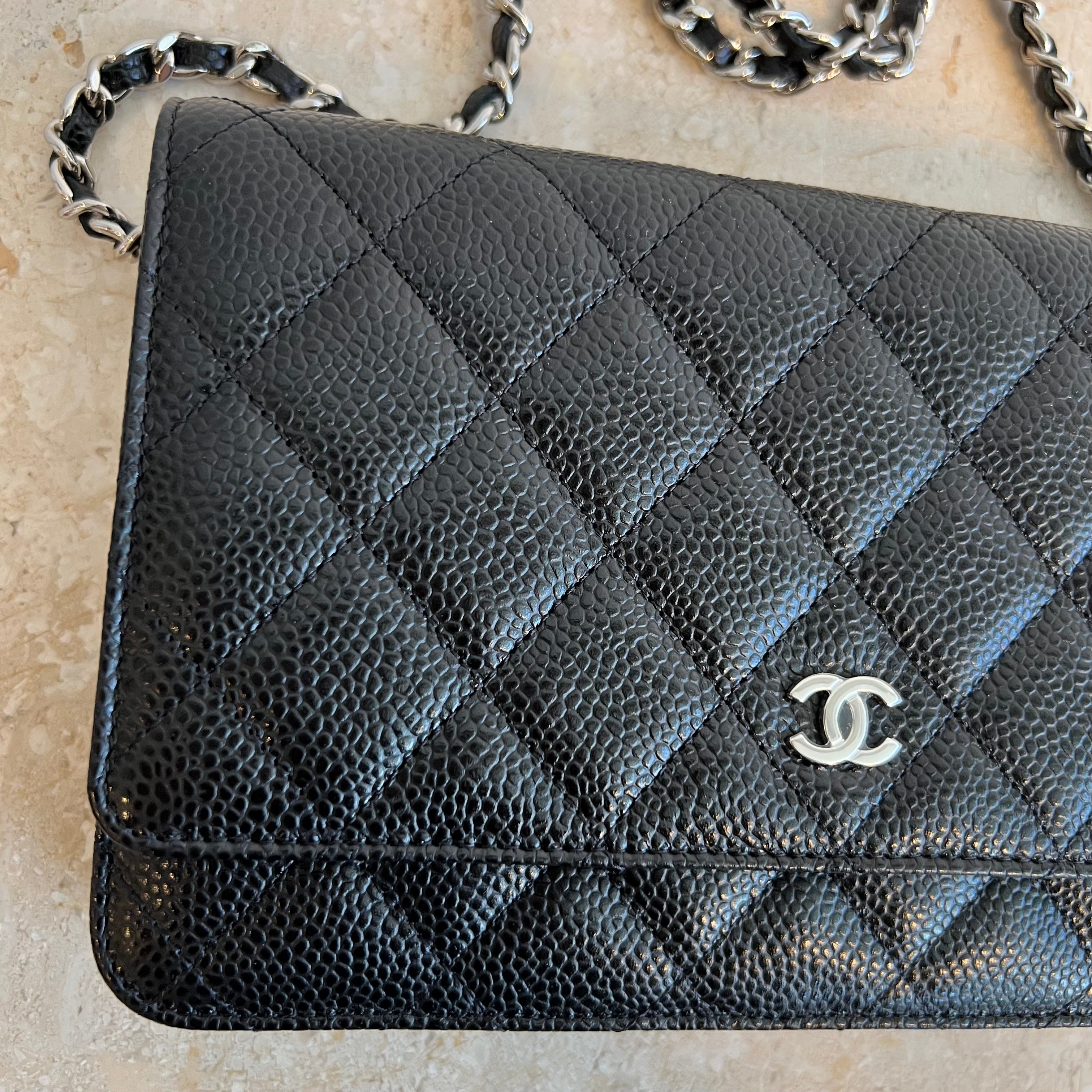 Authentic CHANEL Black Caviar Wallet On –