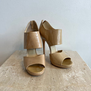 Pre-Owned JIMMY CHOO Nude Patent Full Strap Peep Toe - Size 39