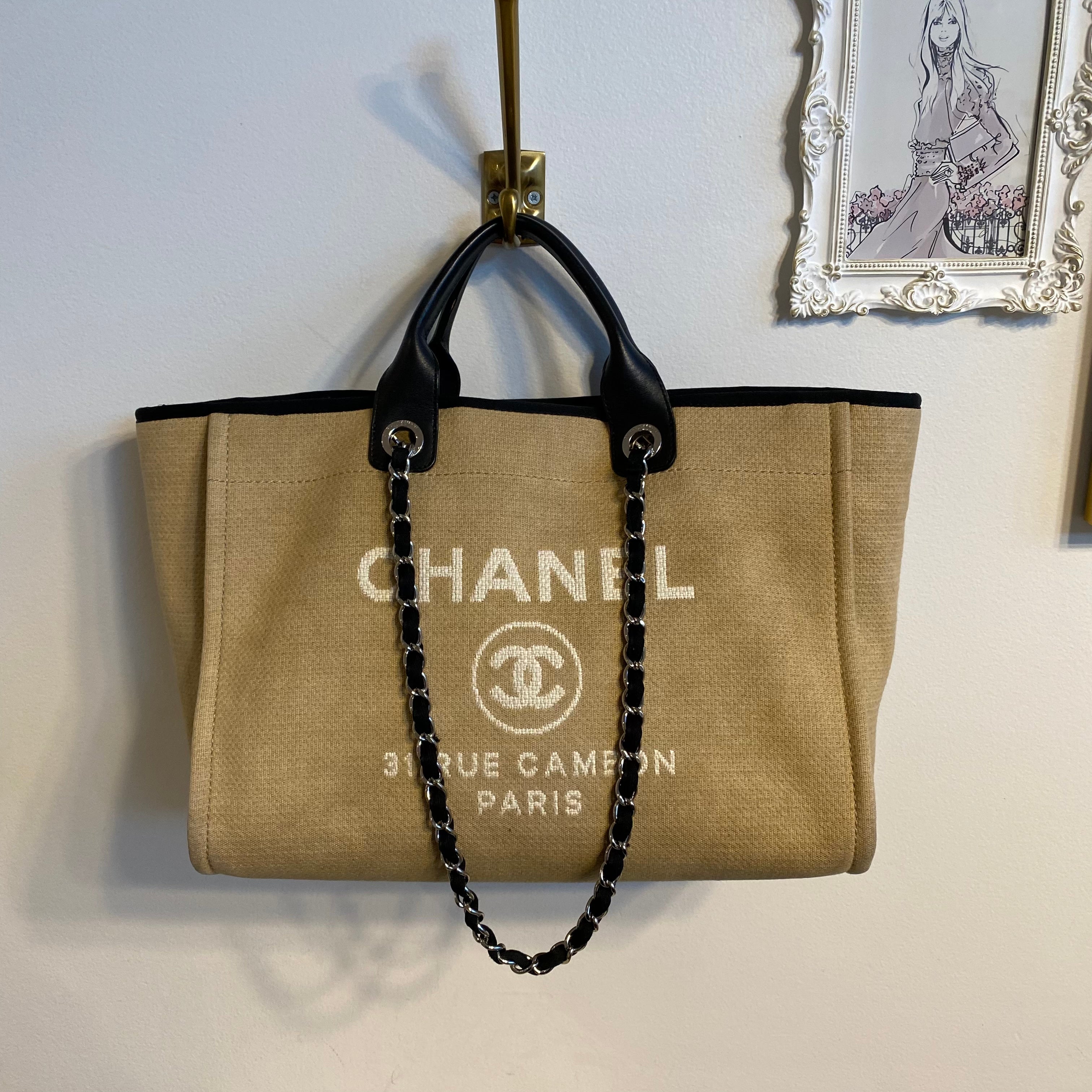 CHANEL Large Peace Cat Emoticon Shopping Tote Bag in Silver Nylon  Dearluxe
