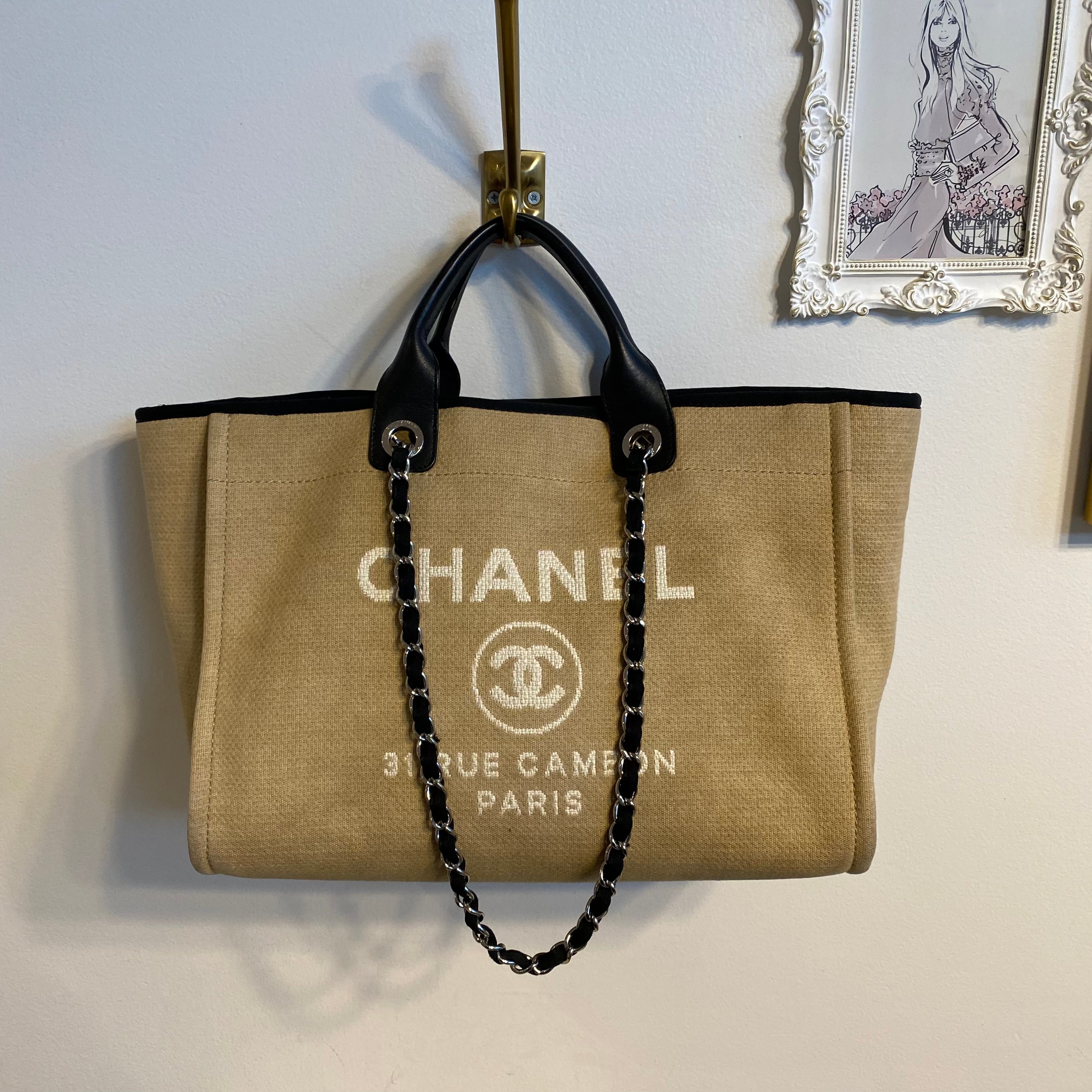 CHANEL Large Peace Cat Emoticon Shopping Tote Bag in Silver Nylon Dearluxe #40 CHANEL Large Peace Cat Emoticon Shopping Tote Bag in Silver Nylon Dearluxe