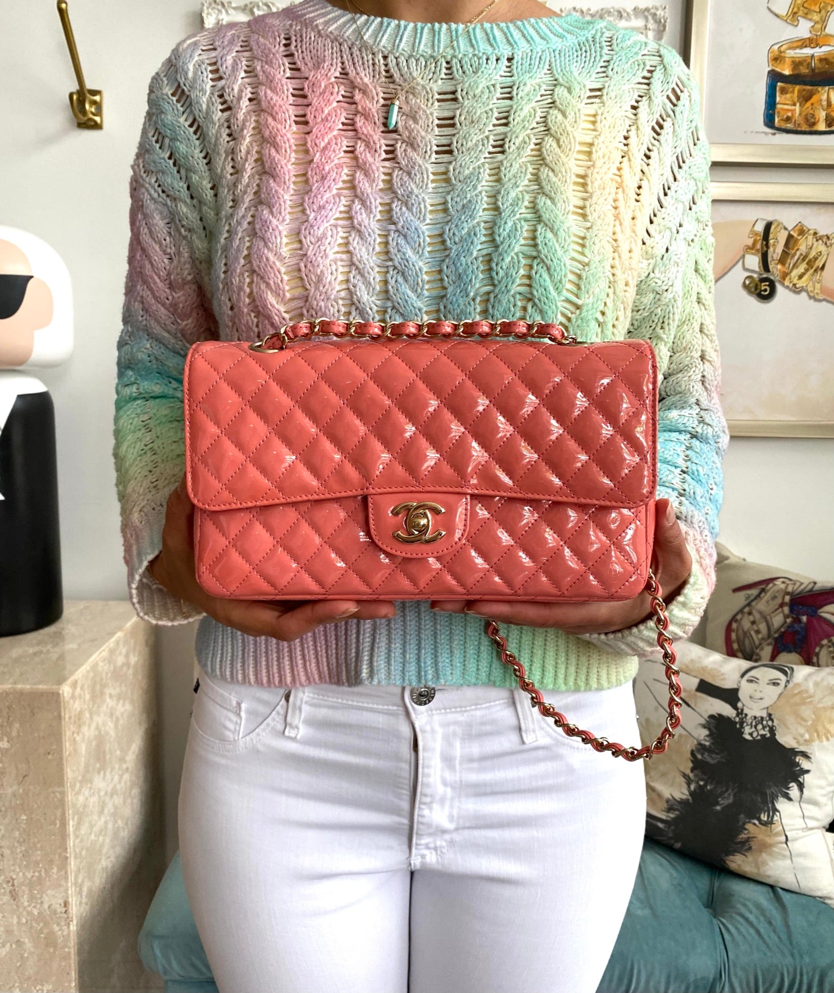 Pre-Owned CHANEL Coral Patent Ginza 5th Anniversary Limited Edition Charm Bag