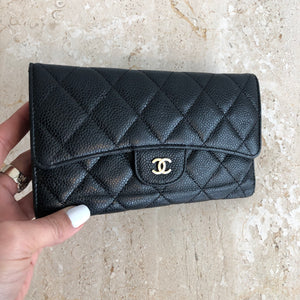 Chanel Caviar Black TriFold Compact Wallet  THE PURSE AFFAIR