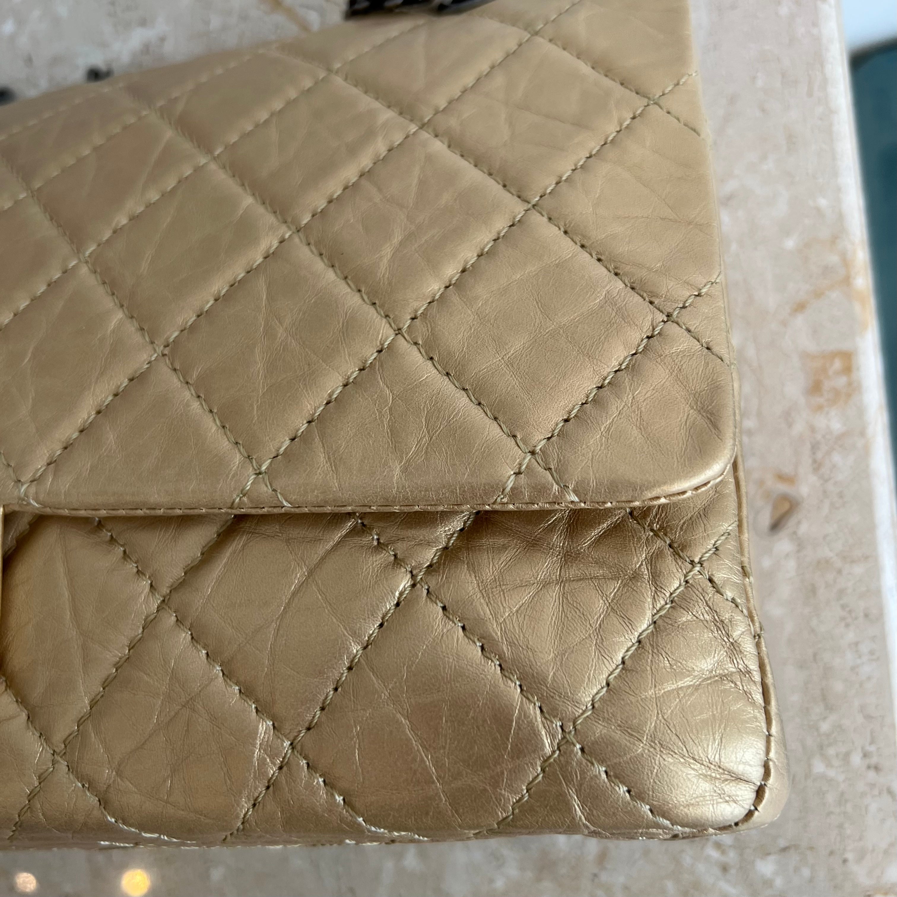 Pre-Owned CHANEL Gold Aged Calfskin Leather Reissue 226 Double Flap