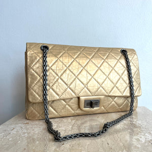 Pre-Owned CHANEL Gold Aged Calfskin Leather Reissue 226 Double Flap