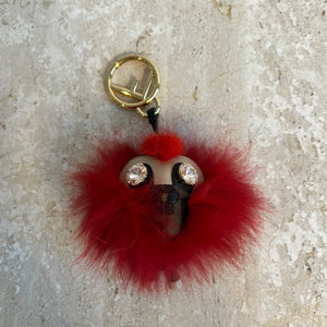 Pre-Owned FENDI Zucca & Red Fur Monster Key Ring