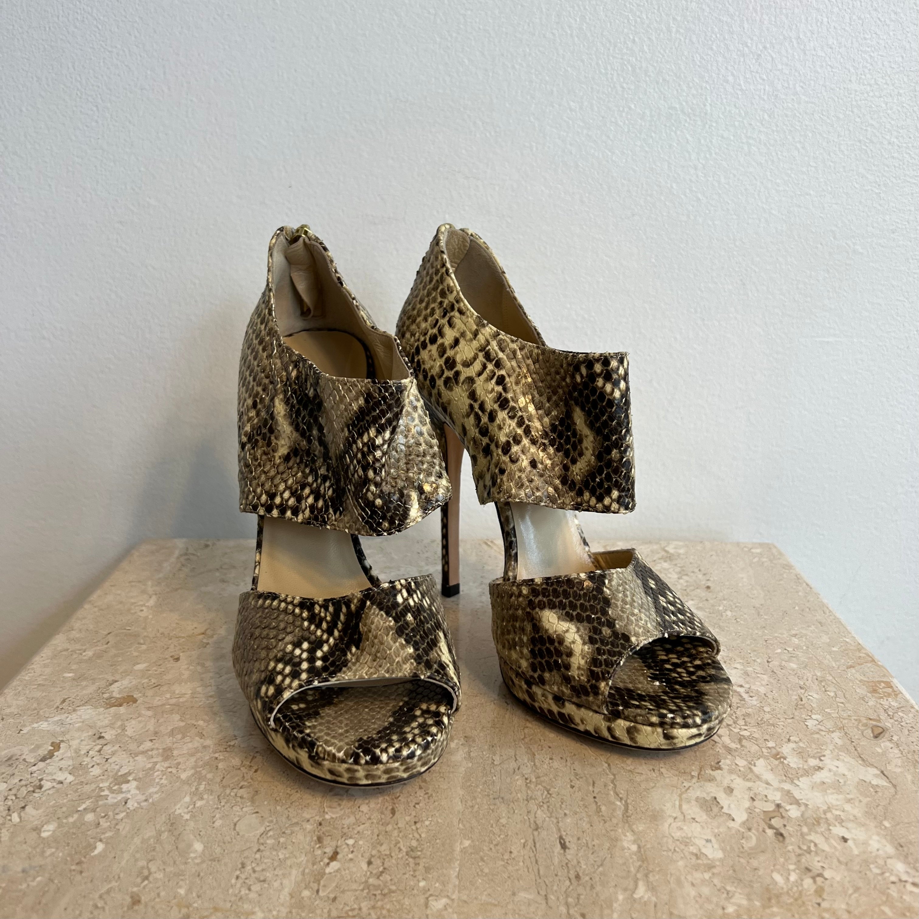 Pre-Owned JIMMY CHOO Python  Full Strap Peep Toe - Size 39
