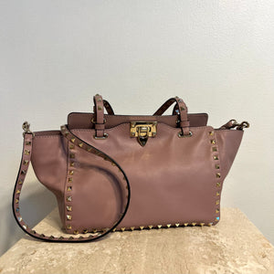 Pre-owned VALENTINO Small Rockstud Tote in Poudre