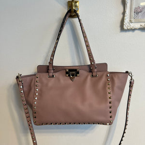Pre-owned VALENTINO Small Rockstud Tote in Poudre