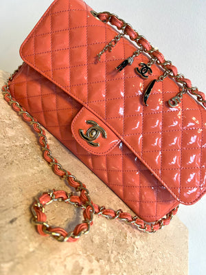 Pre-Owned CHANEL Coral Patent Ginza 5th Anniversary Limited Edition Charm Bag