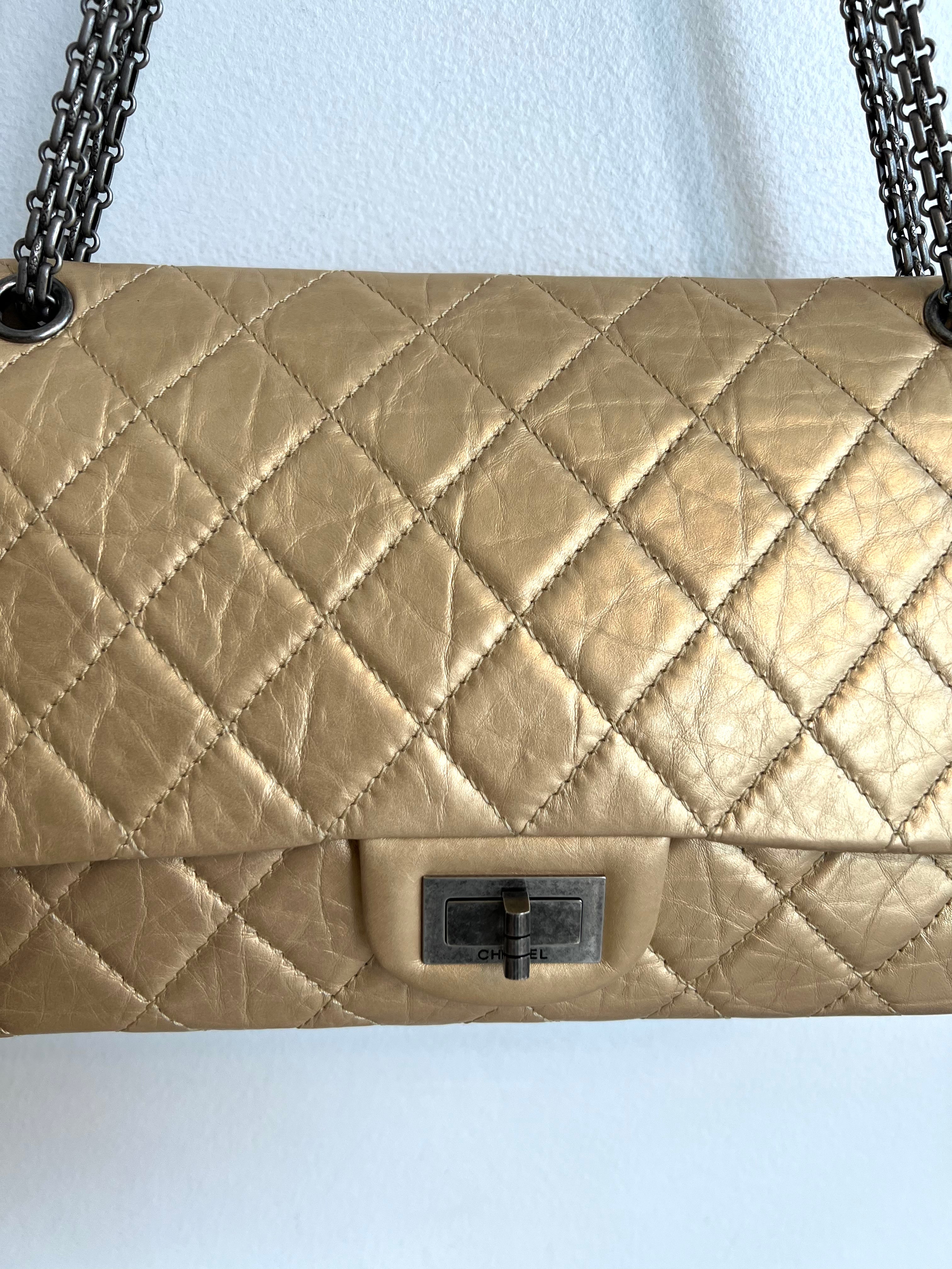 Pre-Owned CHANEL Gold Aged Calfskin Leather Reissue 226 Double Flap