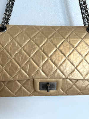Pre-Owned CHANEL Gold Aged Calfskin Leather Reissue 226 Double Flap