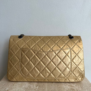 Pre-Owned CHANEL Gold Aged Calfskin Leather Reissue 226 Double Flap
