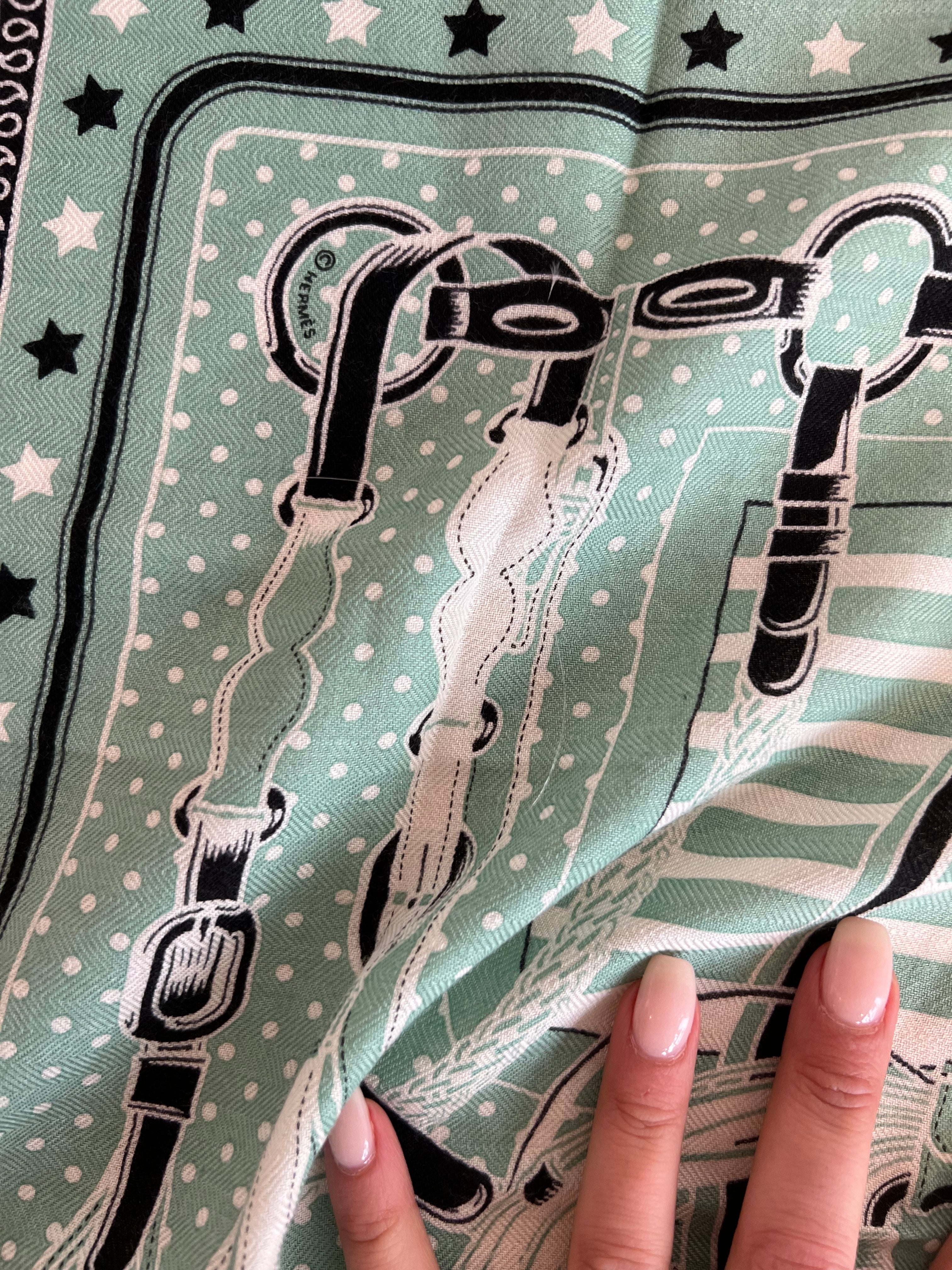 Pre-Owned HERMES "Coaching" Green Bandana 55