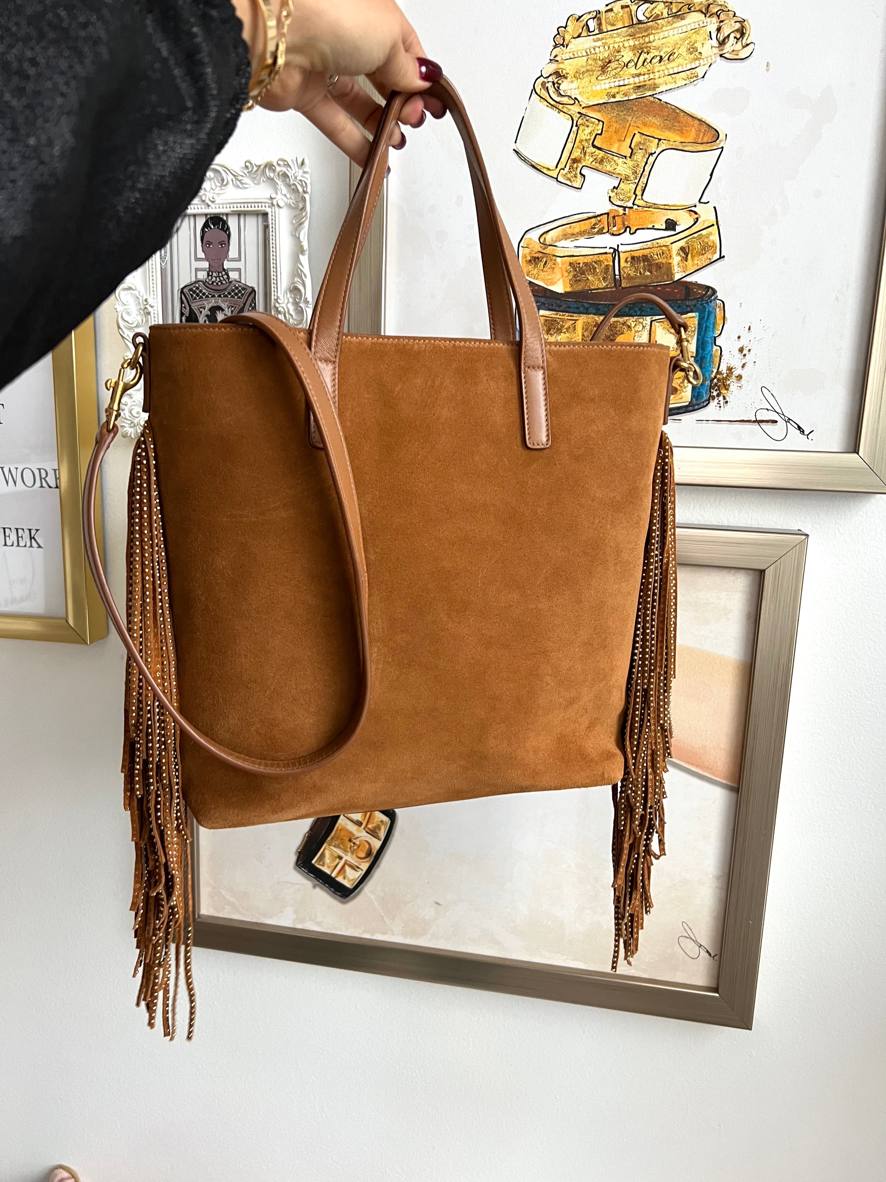 Pre-owned YVES SAINT LAURENT Cinnamon Suede Shopping Tote