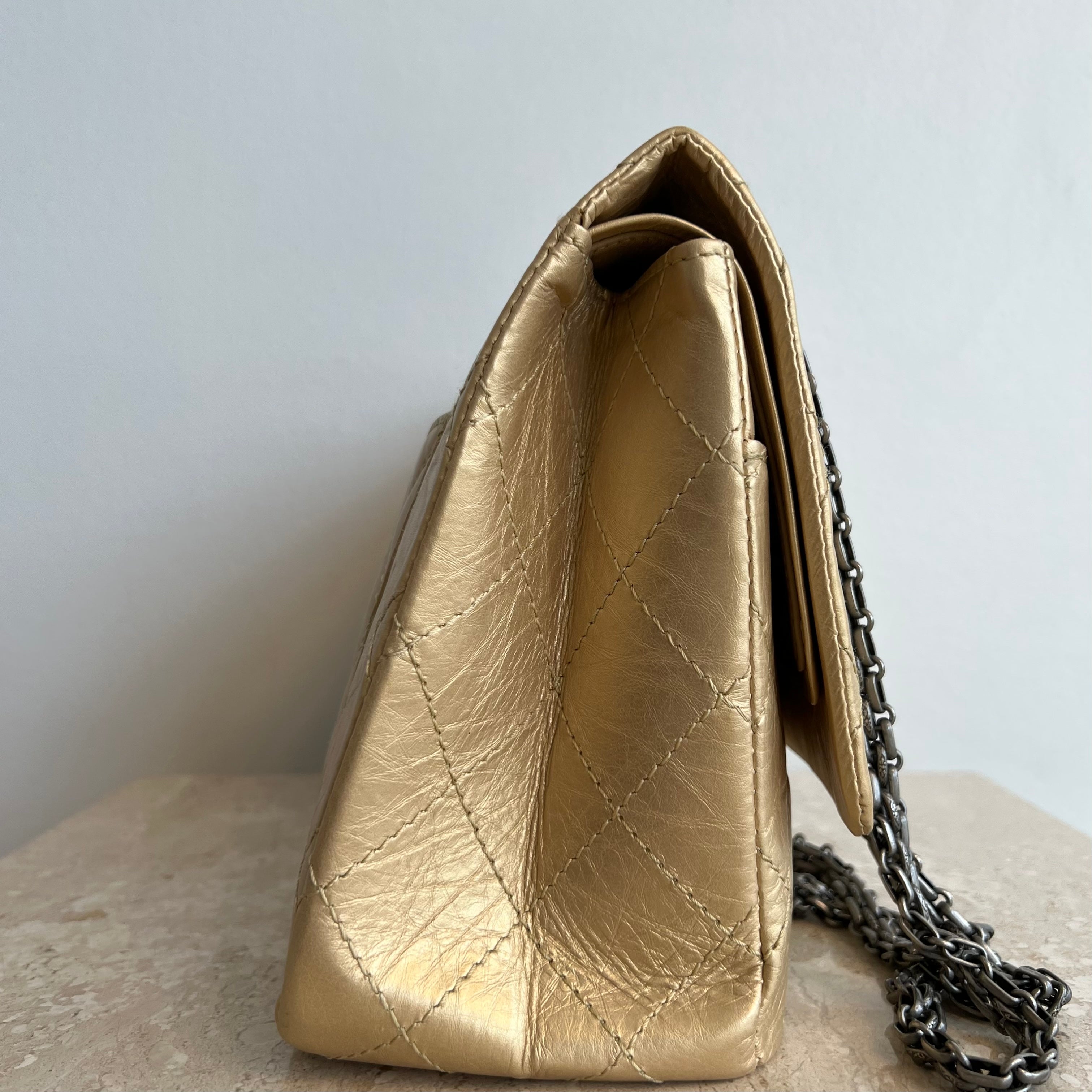 Pre-Owned CHANEL Gold Aged Calfskin Leather Reissue 226 Double Flap
