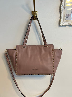 Pre-owned VALENTINO Small Rockstud Tote in Poudre