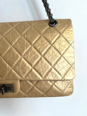 Pre-Owned CHANEL Gold Aged Calfskin Leather Reissue 226 Double Flap
