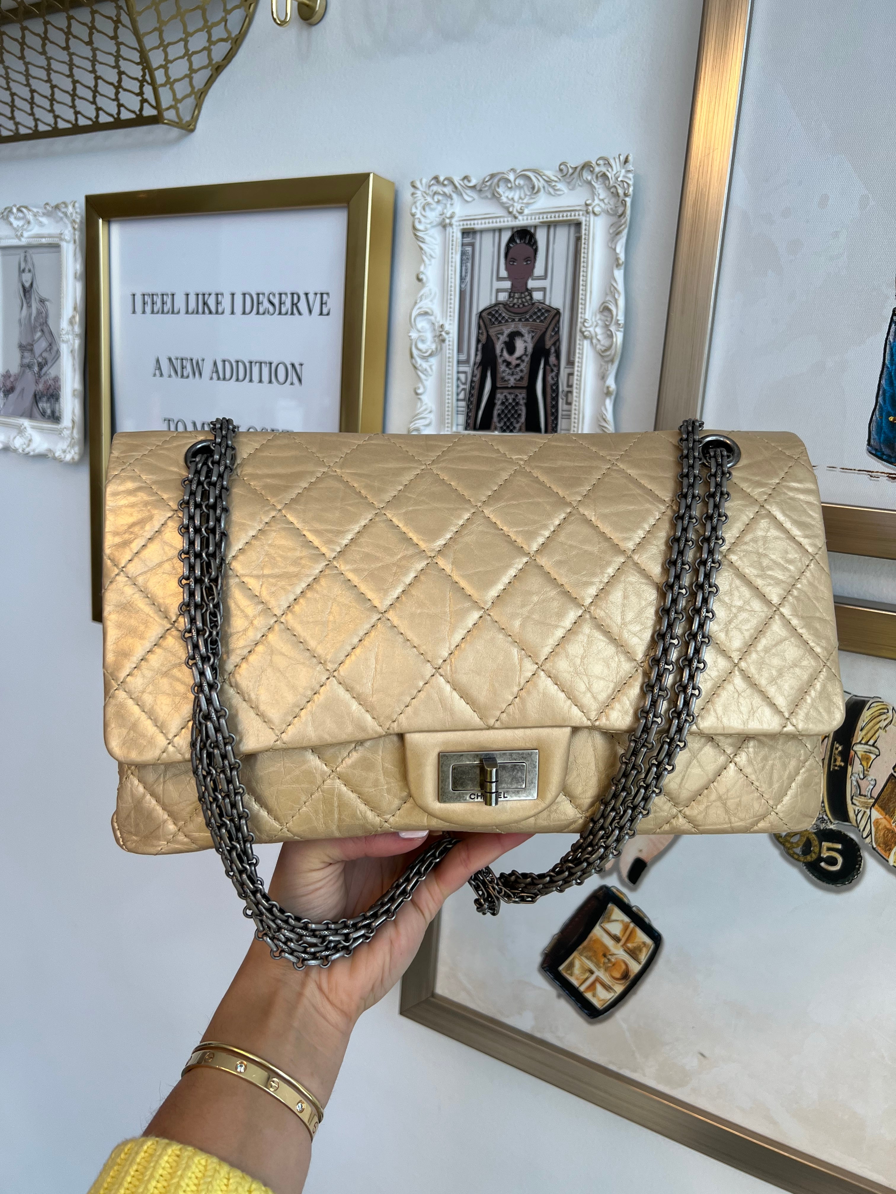 Pre-Owned CHANEL Gold Aged Calfskin Leather Reissue 226 Double Flap