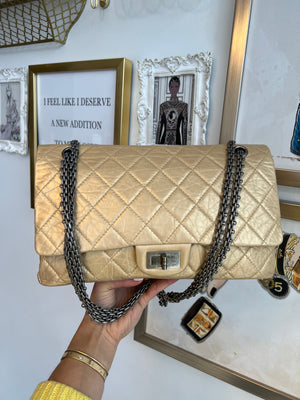 Pre-Owned CHANEL Gold Aged Calfskin Leather Reissue 226 Double Flap
