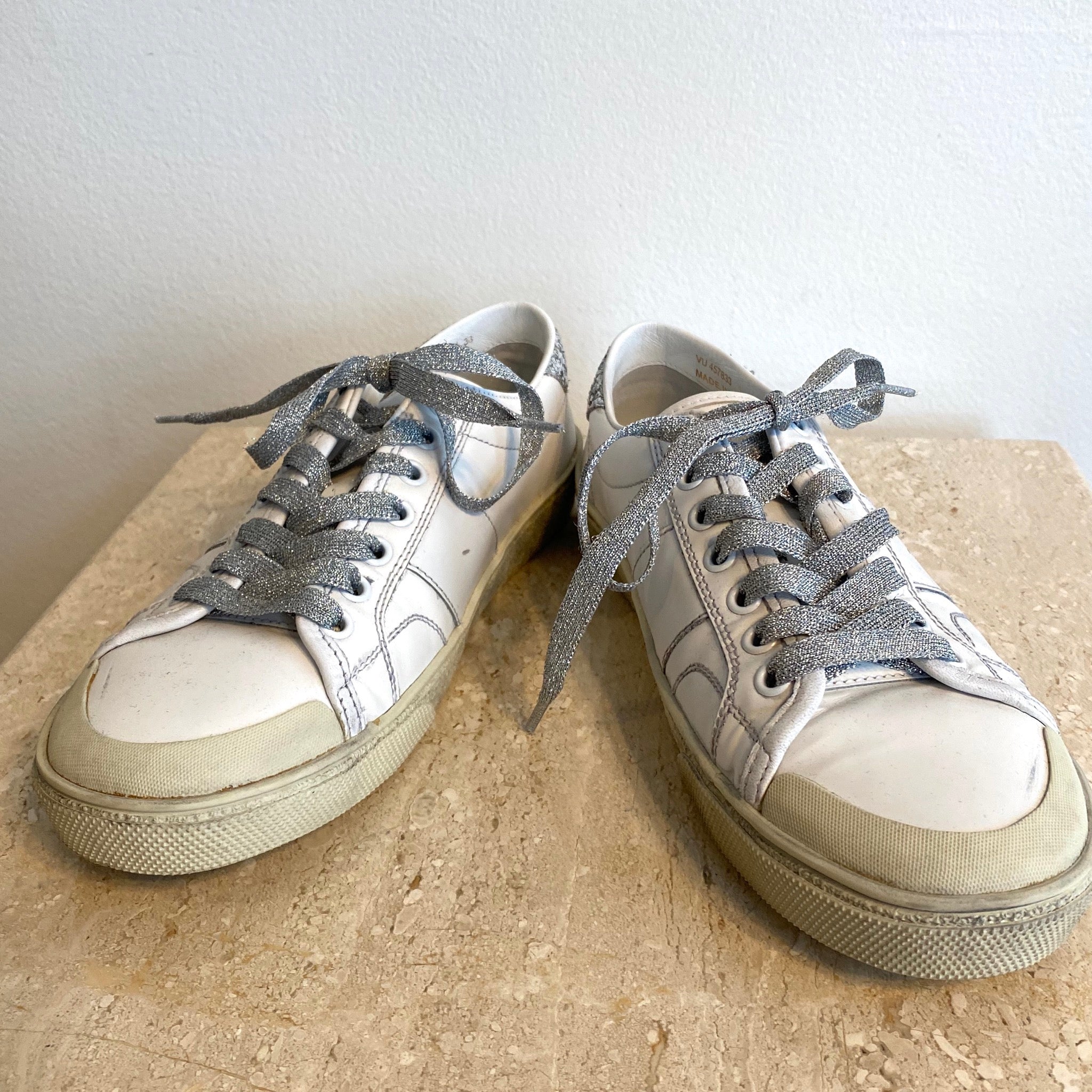 SAINT LAURENT SILVER SNEAKERS SIZE 38.5, Women's Fashion, Footwear, Sneakers  on Carousell