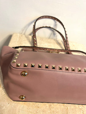 Pre-owned VALENTINO Small Rockstud Tote in Poudre