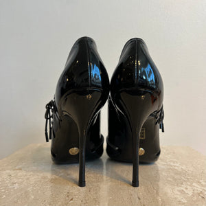 Pre-Owned GUCCI Black Patent Peep Toe Pumps - Size 10