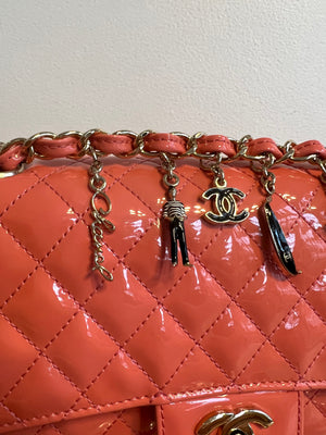 Pre-Owned CHANEL Coral Patent Ginza 5th Anniversary Limited Edition Charm Bag