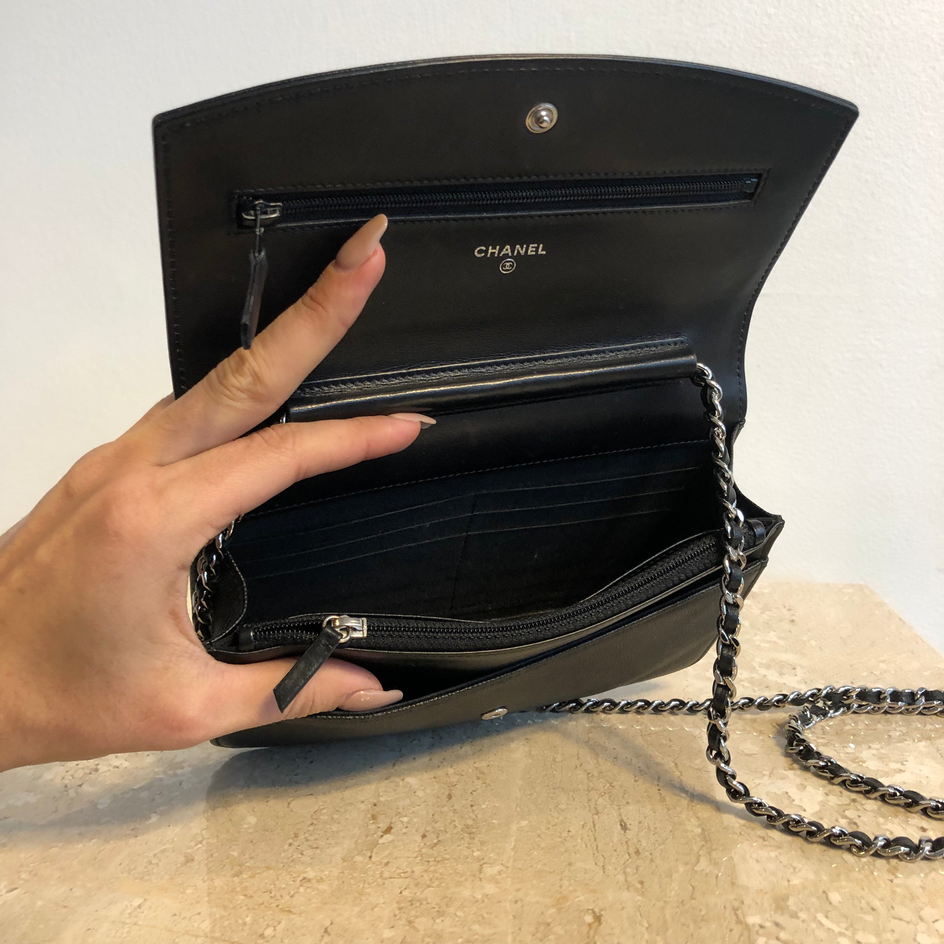 Vintage Caviar WOC Wallet On Chain Black  Preowned Chanel Bags  THE PURSE  AFFAIR