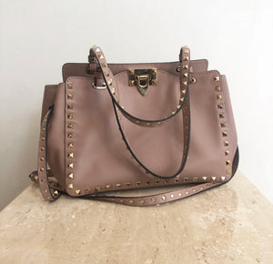 Pre-owned VALENTINO Small Rockstud Tote in Poudre