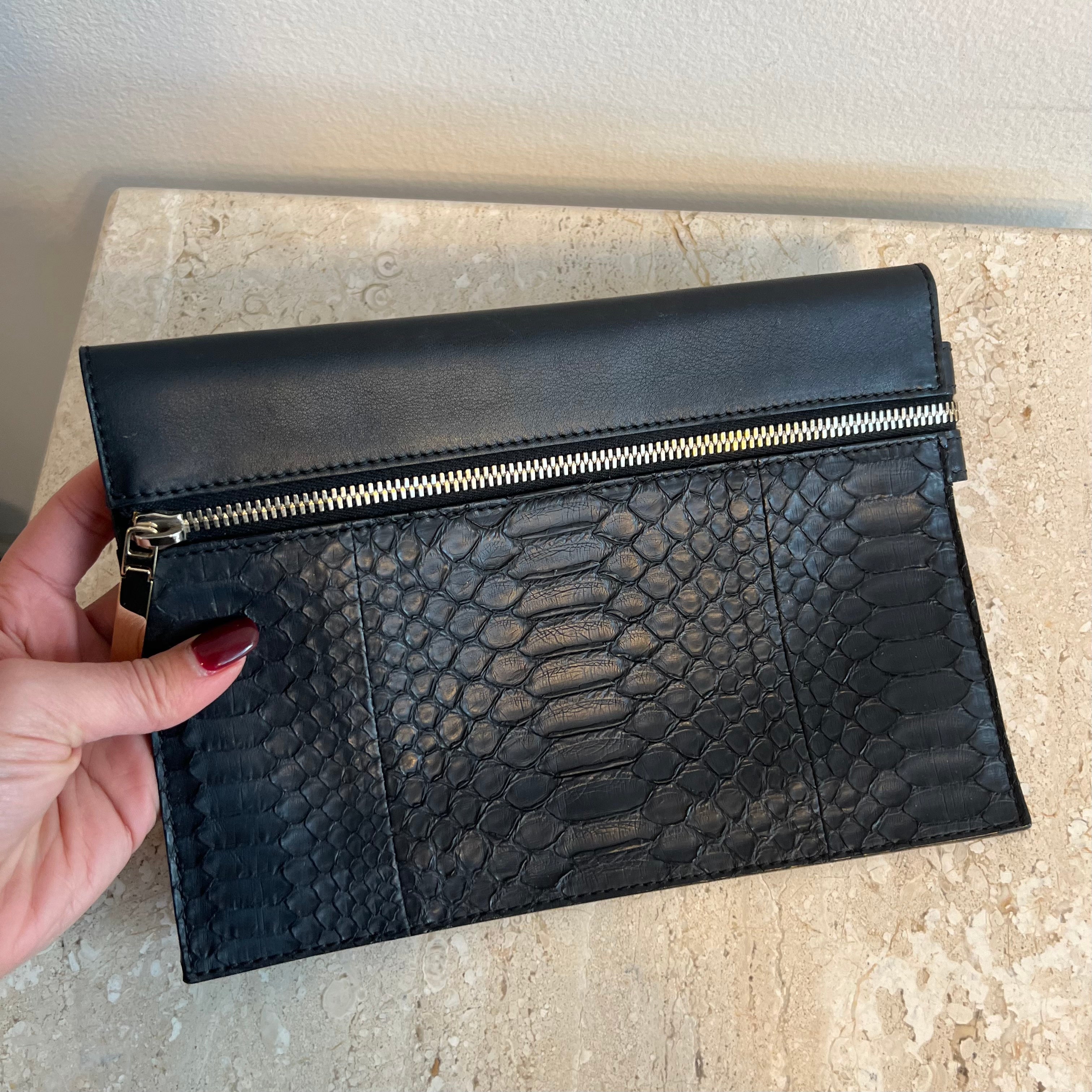 Pre-Owned VICTORIA BECKHAM Black Python/Leather Clutch