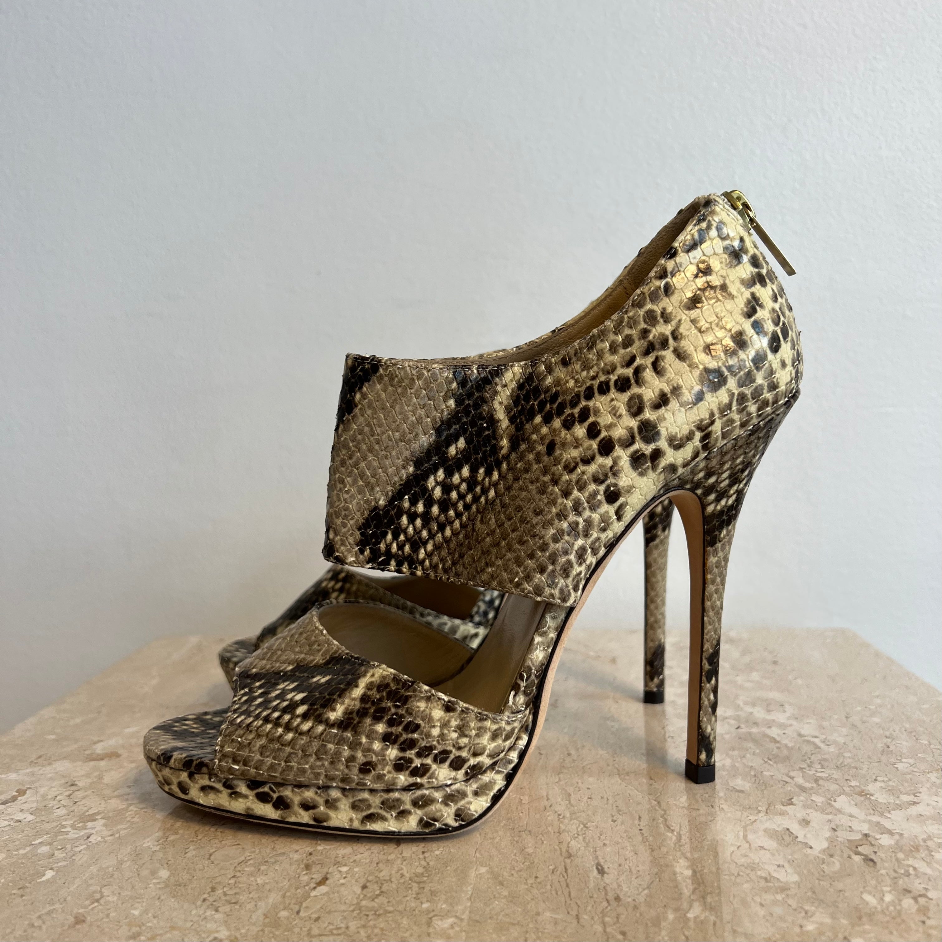 Pre-Owned JIMMY CHOO Python  Full Strap Peep Toe - Size 39